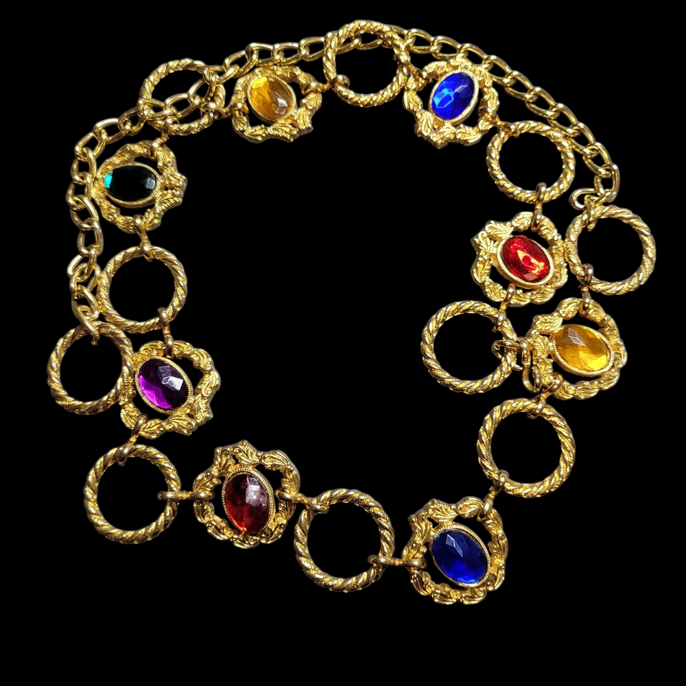 Gold Tone Belt With Colorful Cabochons